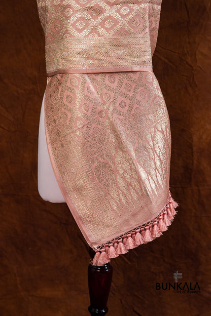 Peach Pink Mashru Silk Brocade Weaved Banarasi Dupatta