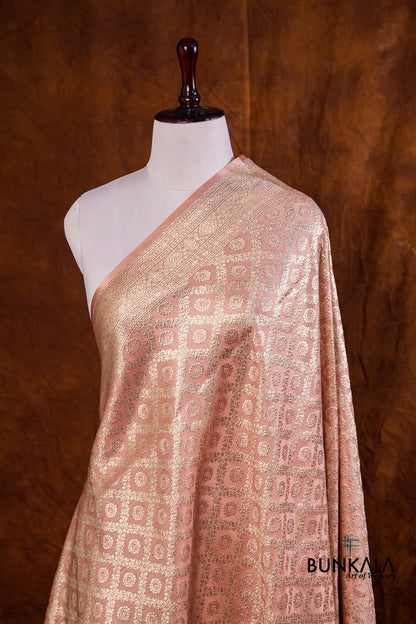 Peach Pink Mashru Silk Brocade Weaved Banarasi Dupatta