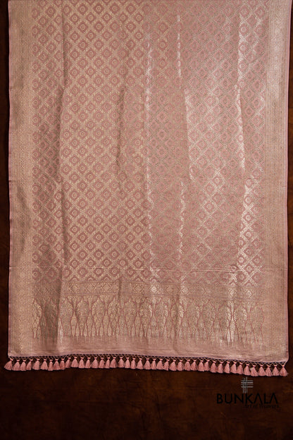 Peach Pink Mashru Silk Brocade Weaved Banarasi Dupatta