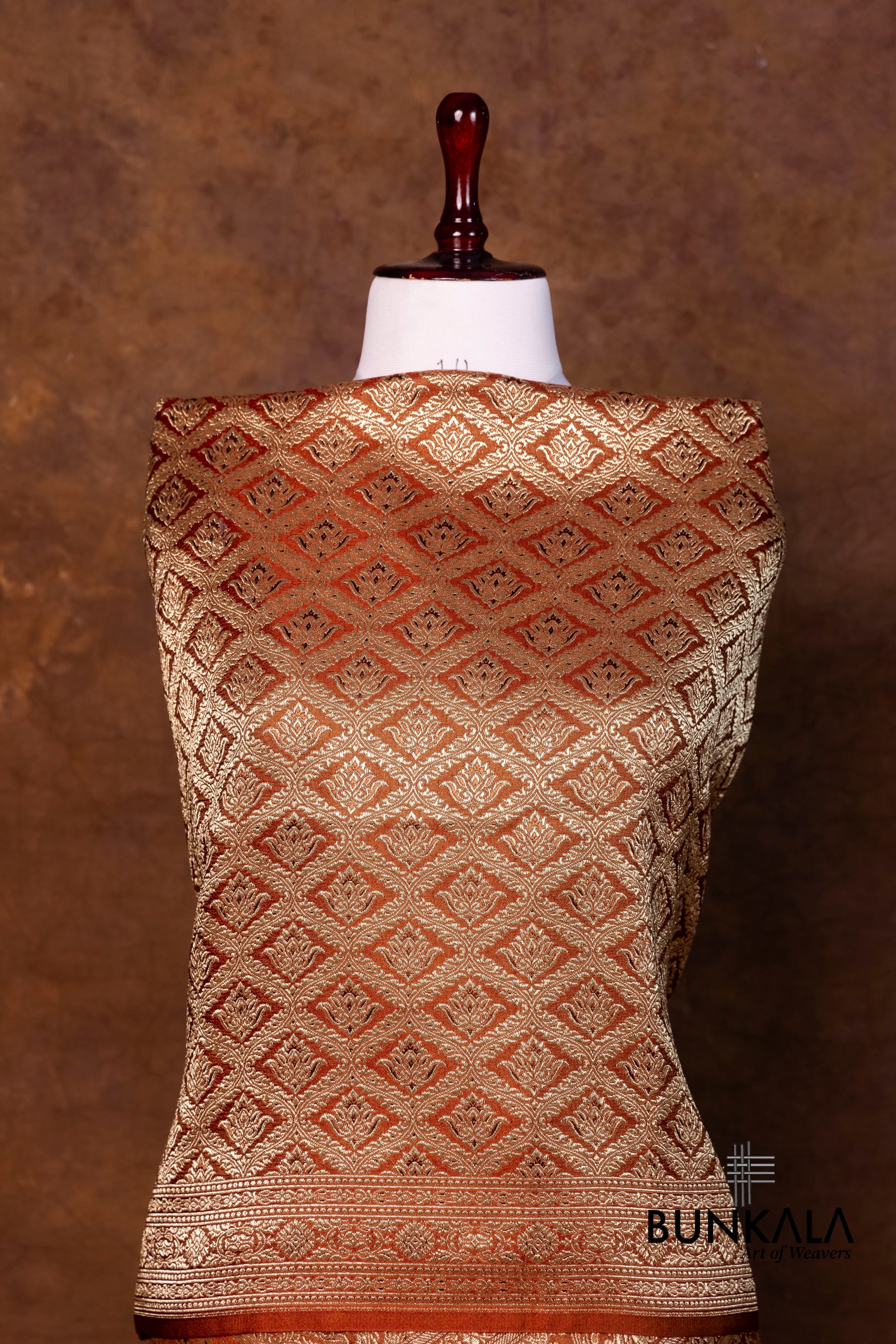Rust Orange Mashru Silk Brocade Weaved Banarasi Dupatta