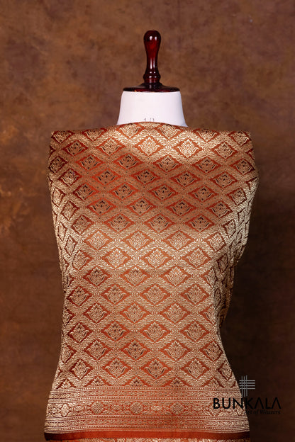 Rust Orange Mashru Silk Brocade Weaved Banarasi Dupatta