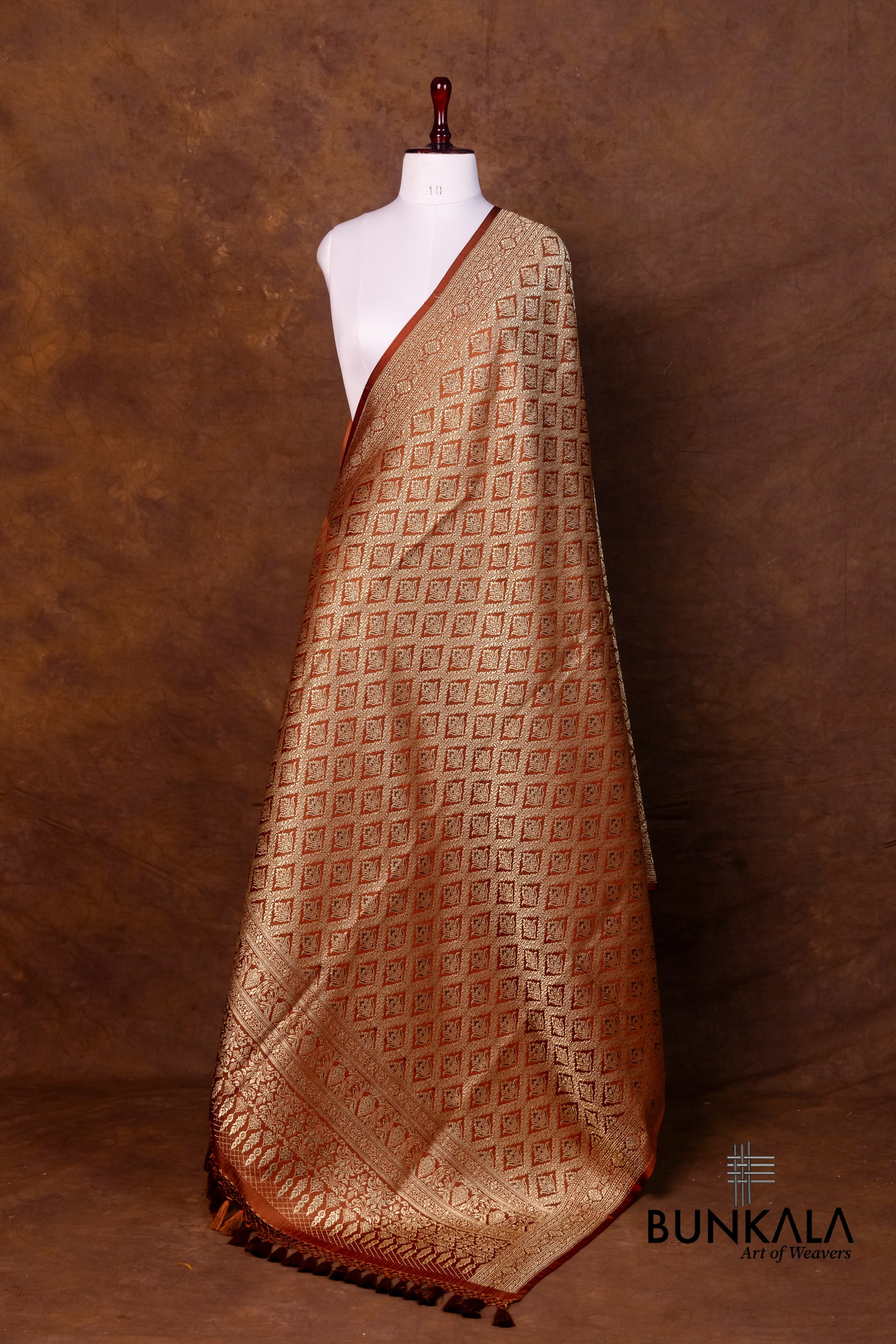 Rust Orange Mashru Silk Brocade Weaved Banarasi Dupatta