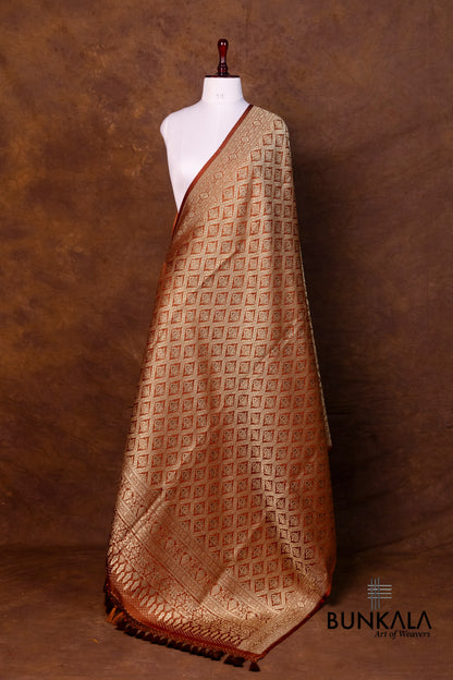 Rust Orange Mashru Silk Brocade Weaved Banarasi Dupatta