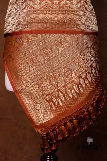 Rust Orange Mashru Silk Brocade Weaved Banarasi Dupatta