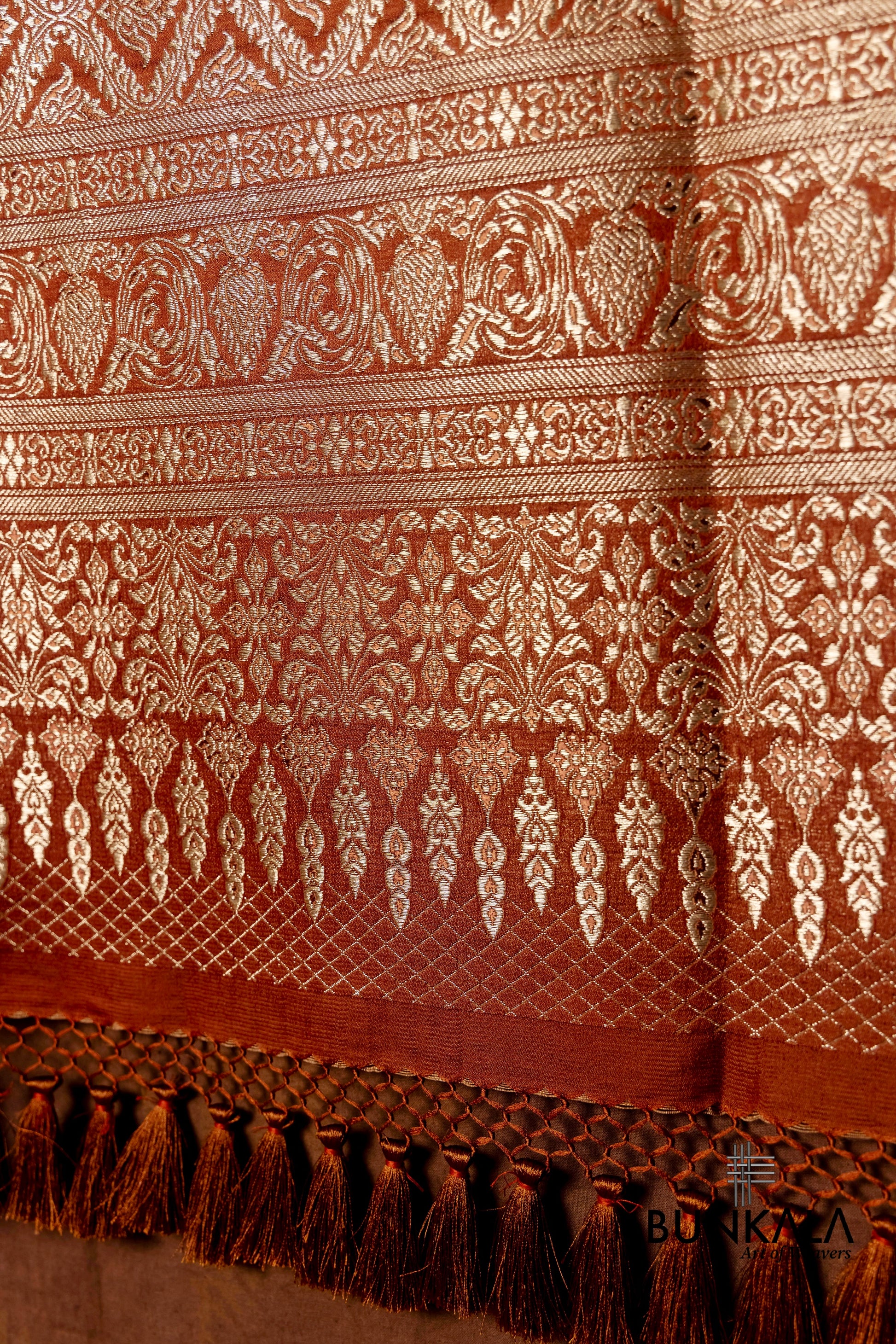 Rust Orange Mashru Silk Brocade Weaved Banarasi Dupatta