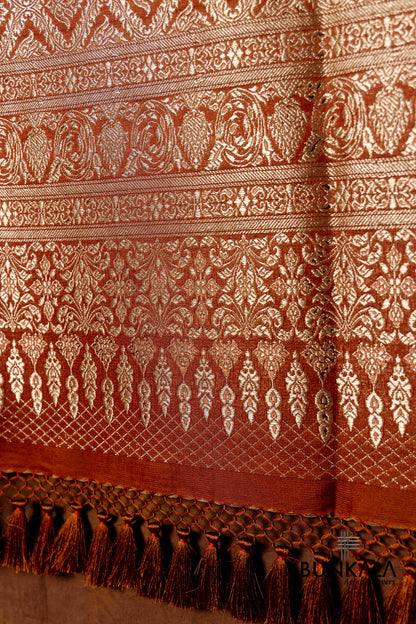 Rust Orange Mashru Silk Brocade Weaved Banarasi Dupatta
