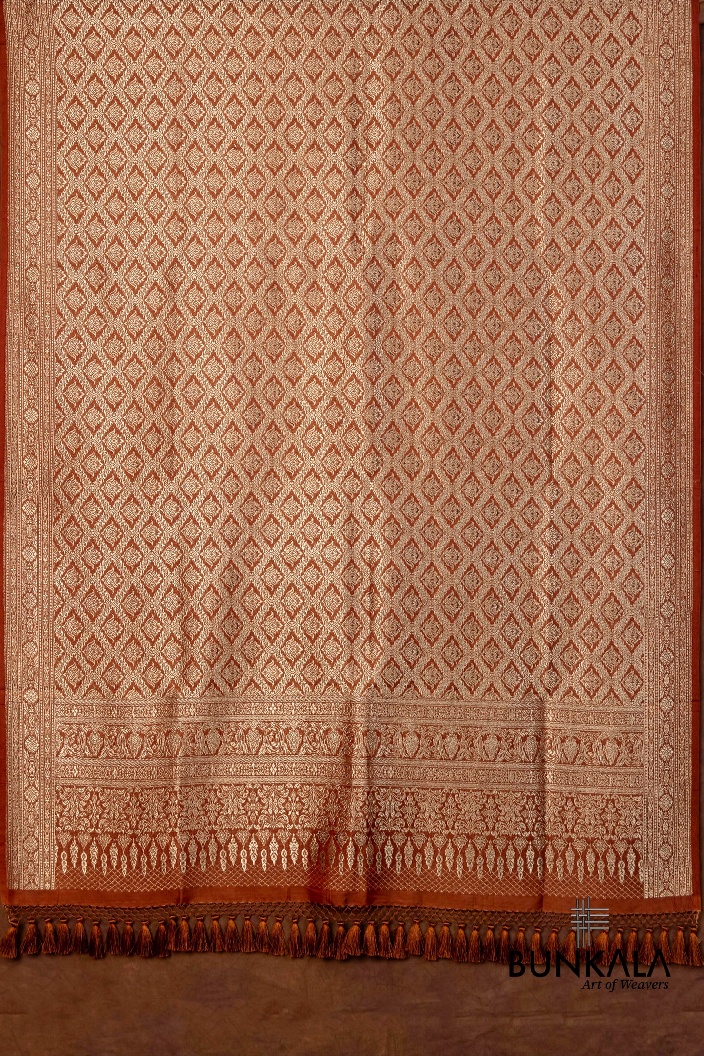 Rust Orange Mashru Silk Brocade Weaved Banarasi Dupatta