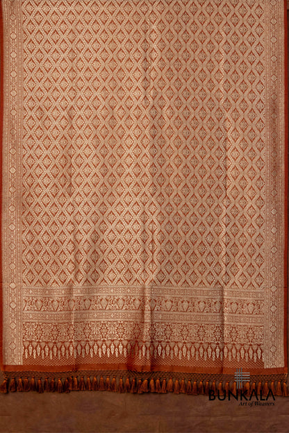 Rust Orange Mashru Silk Brocade Weaved Banarasi Dupatta
