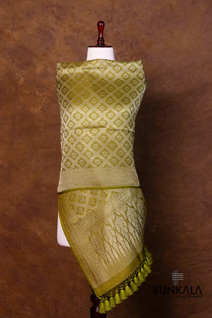 Olive Green Mashru Silk Brocade Weaved Banarasi Dupatta