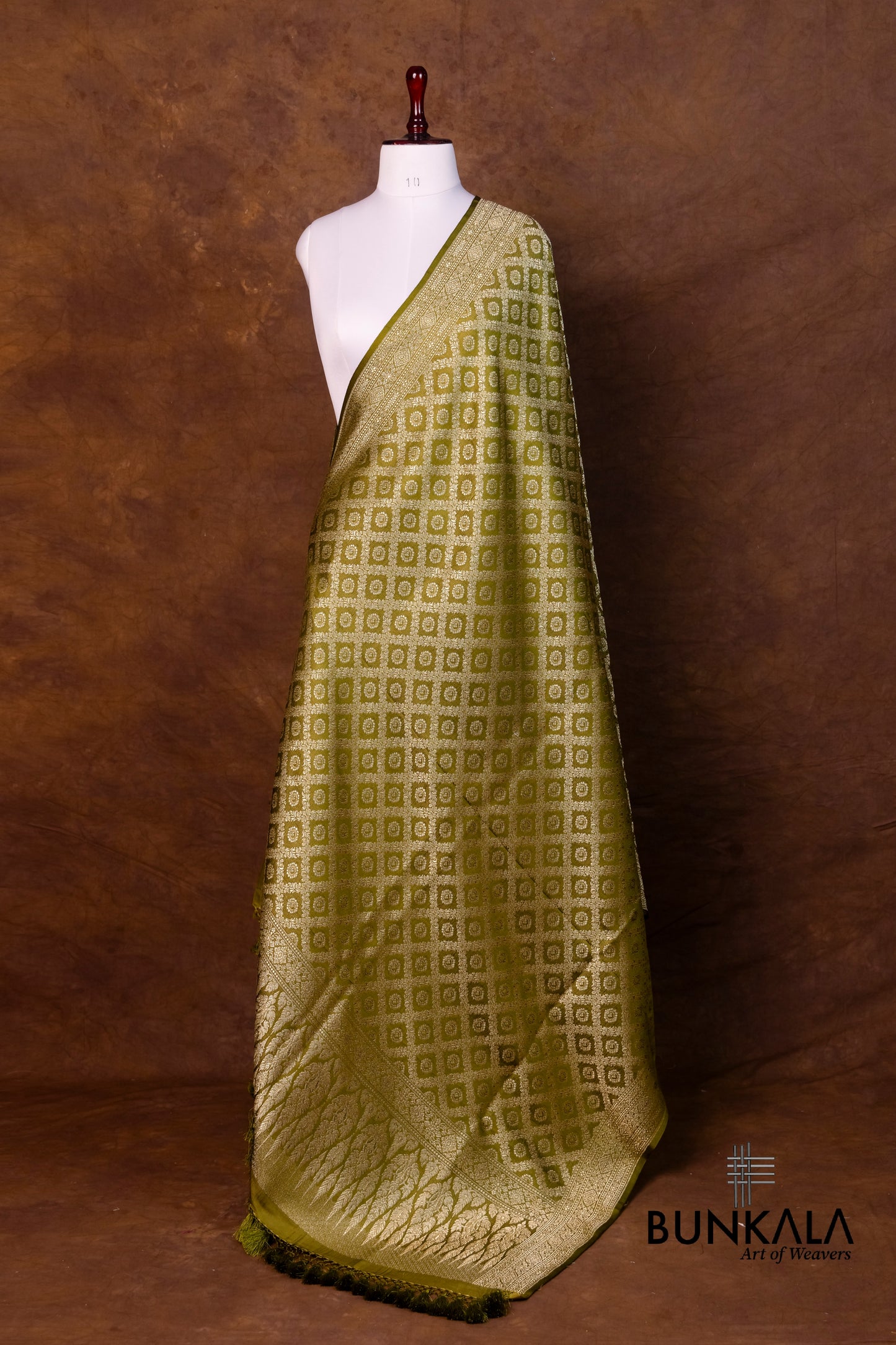Olive Green Mashru Silk Brocade Weaved Banarasi Dupatta