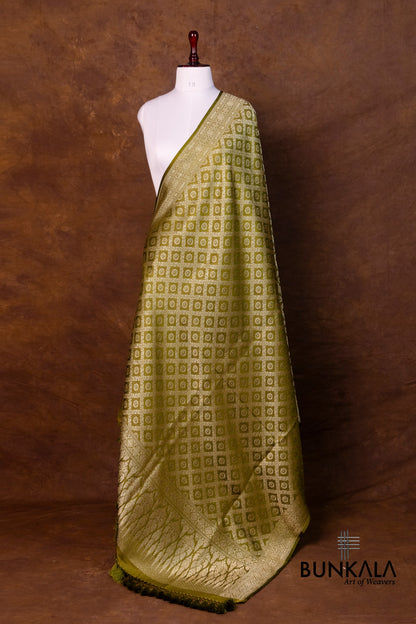 Olive Green Mashru Silk Brocade Weaved Banarasi Dupatta
