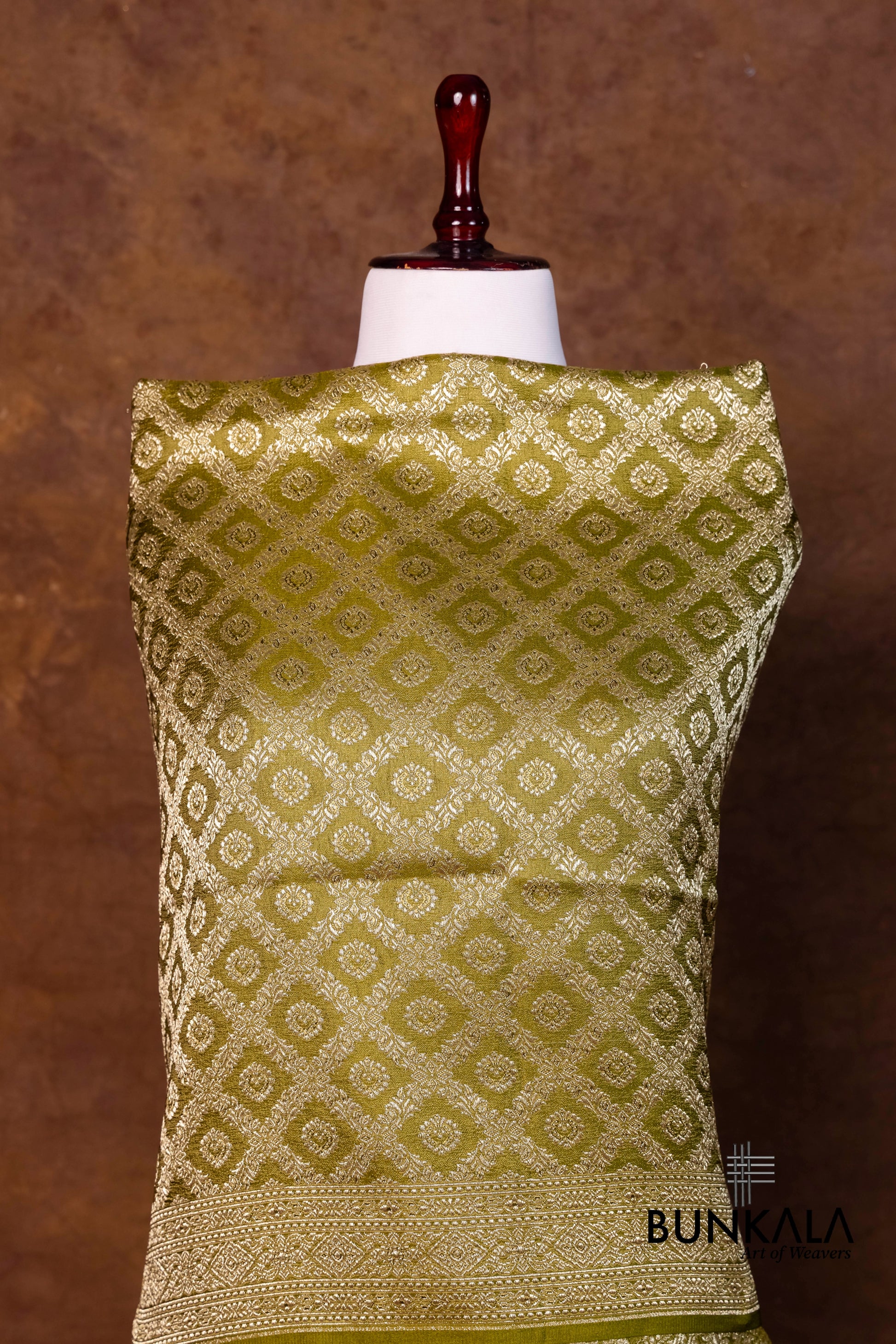Olive Green Mashru Silk Brocade Weaved Banarasi Dupatta