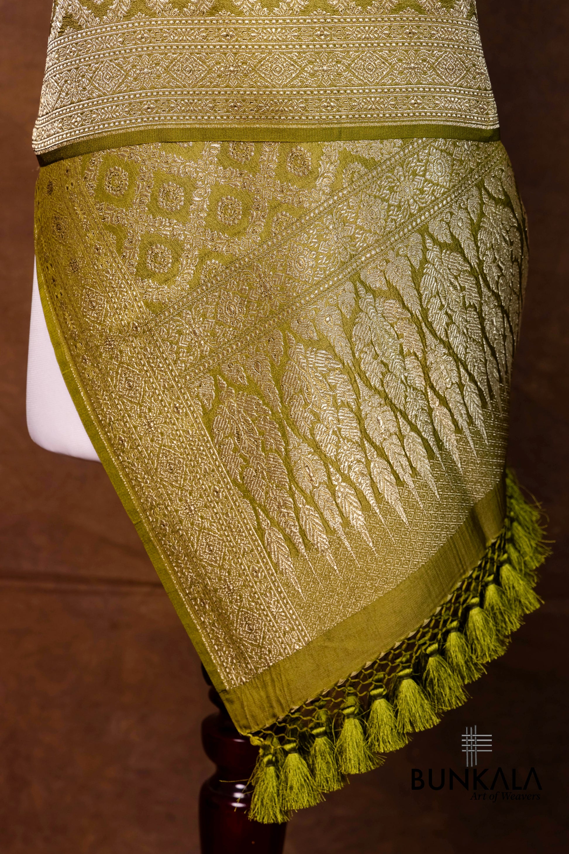 Olive Green Mashru Silk Brocade Weaved Banarasi Dupatta