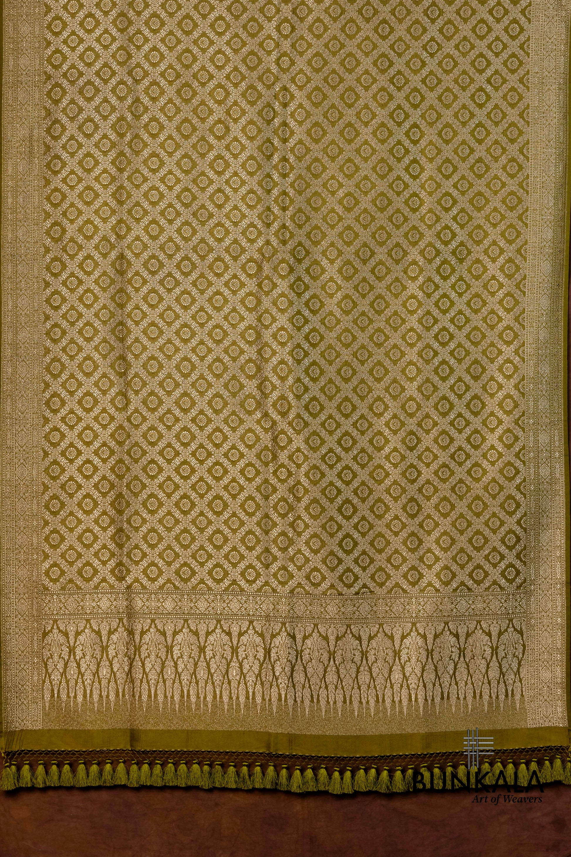 Olive Green Mashru Silk Brocade Weaved Banarasi Dupatta