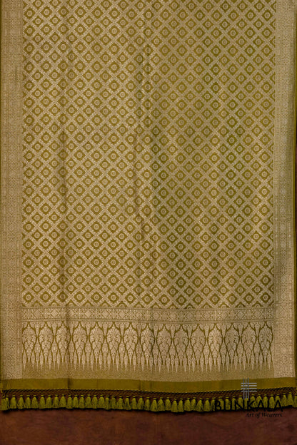 Olive Green Mashru Silk Brocade Weaved Banarasi Dupatta