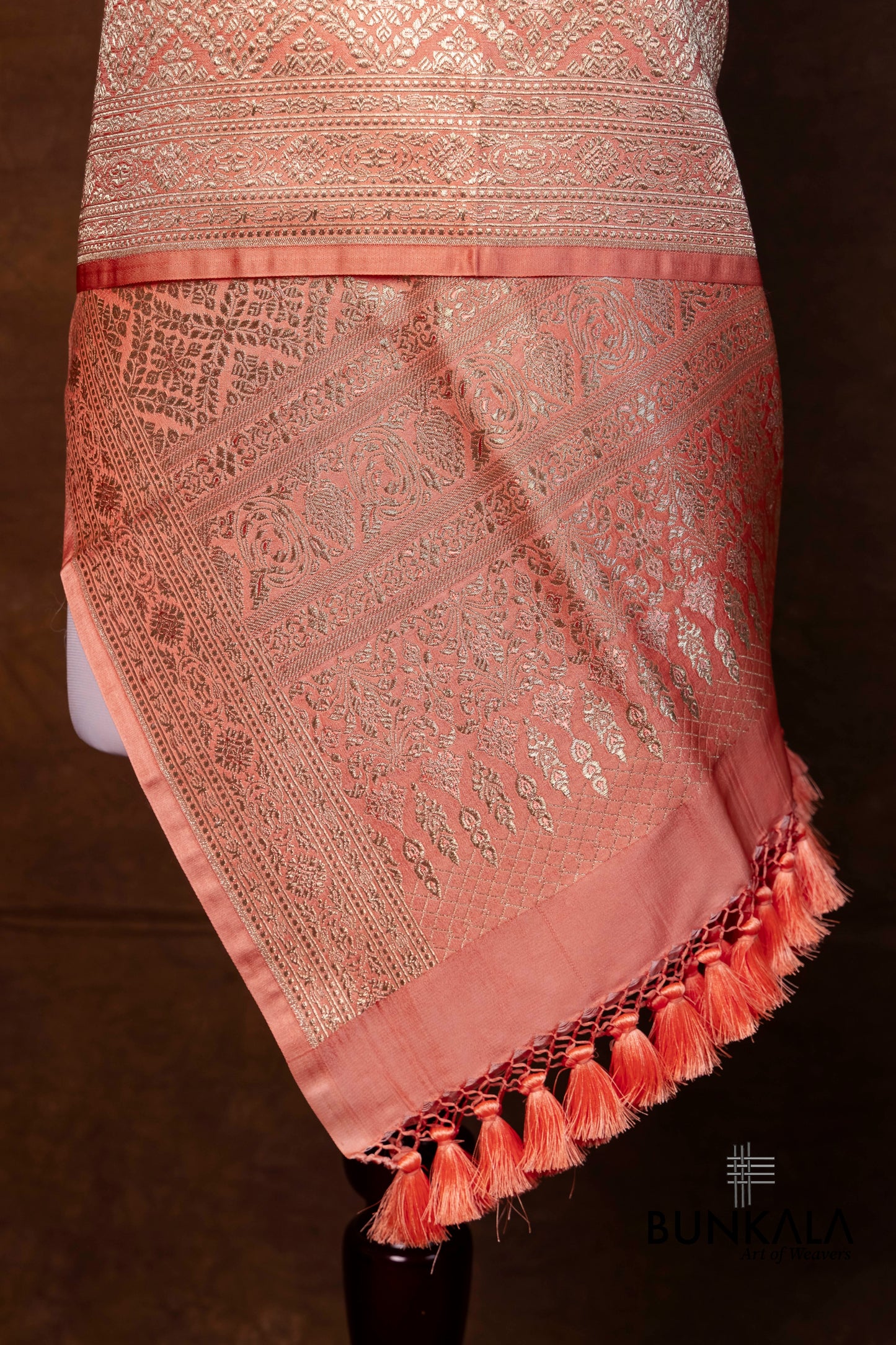 Pastel Peach Mashru Silk Brocade Weaved Banarasi Dupatta