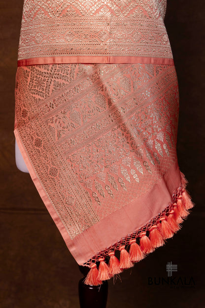 Pastel Peach Mashru Silk Brocade Weaved Banarasi Dupatta