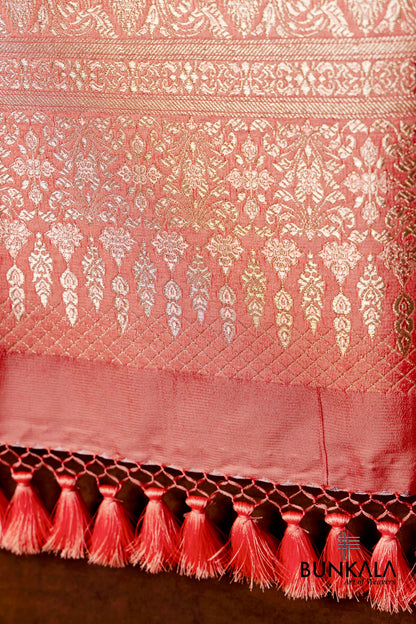 Pastel Peach Mashru Silk Brocade Weaved Banarasi Dupatta