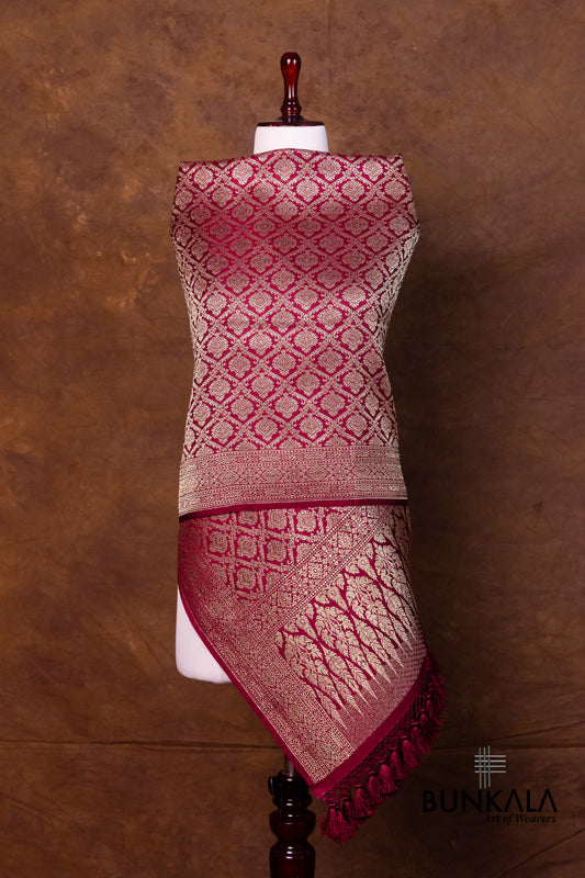 Burgundy Maroon Mashru Silk Brocade Weaved Banarasi Dupatta