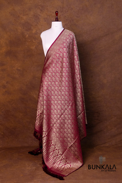 Burgundy Maroon Mashru Silk Brocade Weaved Banarasi Dupatta
