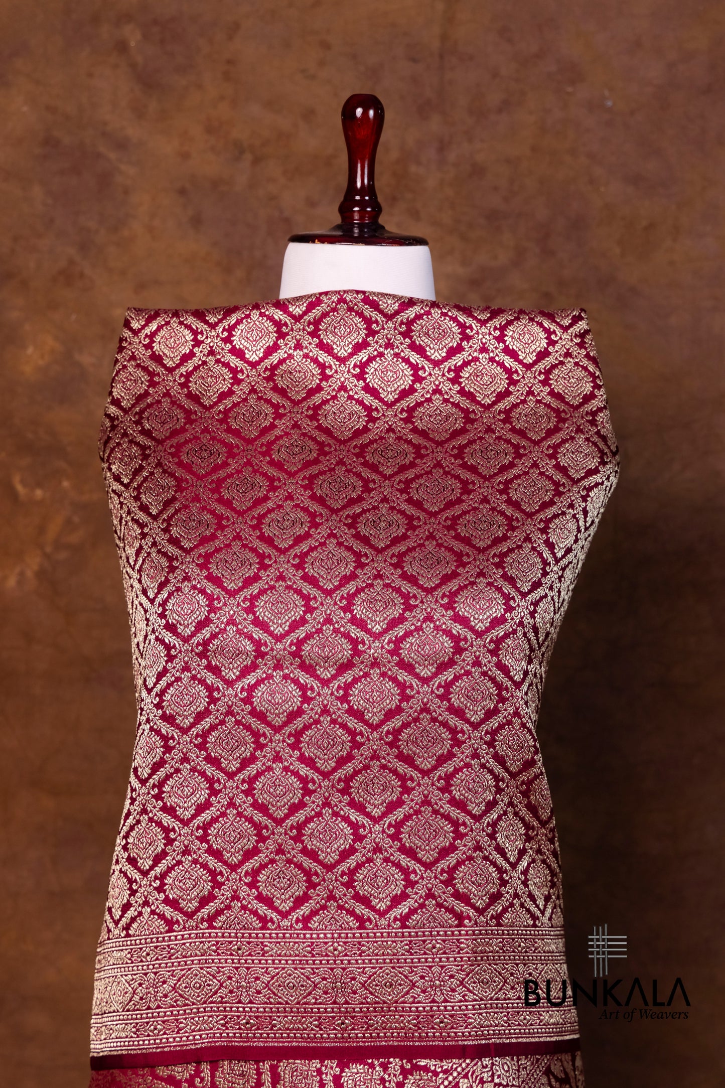 Burgundy Maroon Mashru Silk Brocade Weaved Banarasi Dupatta