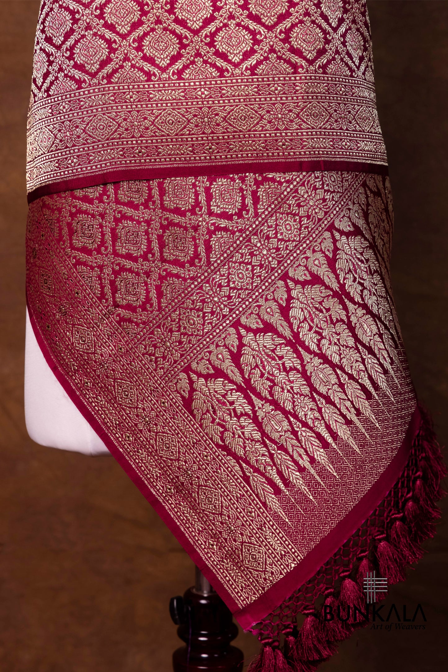 Burgundy Maroon Mashru Silk Brocade Weaved Banarasi Dupatta