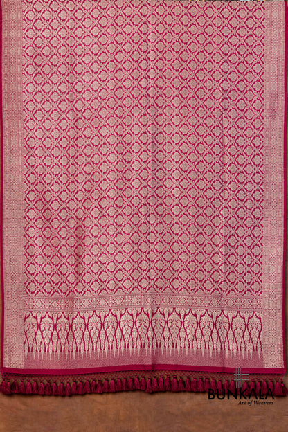 Burgundy Maroon Mashru Silk Brocade Weaved Banarasi Dupatta