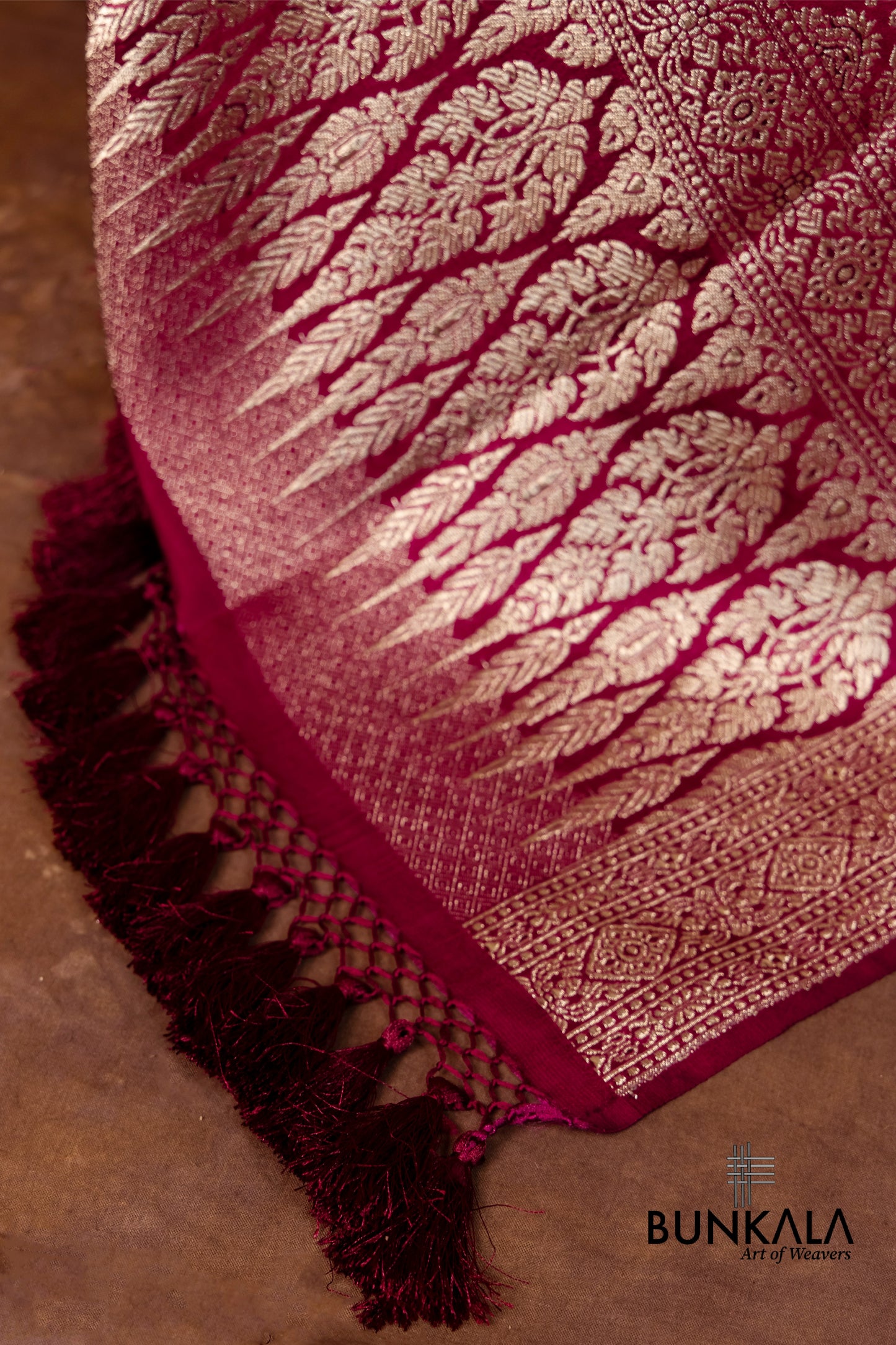 Burgundy Maroon Mashru Silk Brocade Weaved Banarasi Dupatta