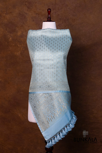 Sky Blue Mashru Silk Brocade Weaved Banarasi Dupatta