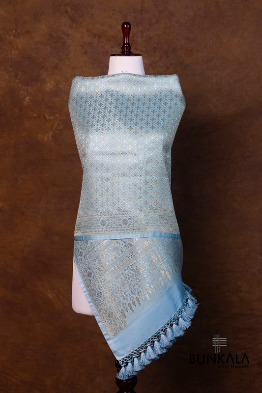 Sky Blue Mashru Silk Brocade Weaved Banarasi Dupatta