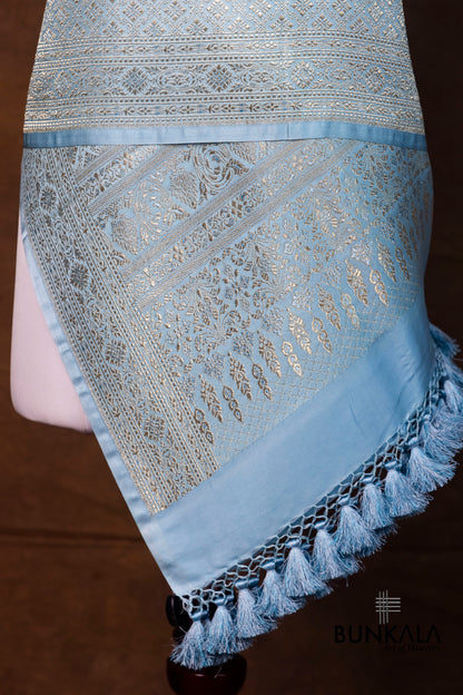 Sky Blue Mashru Silk Brocade Weaved Banarasi Dupatta