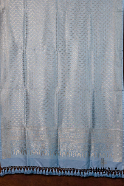 Sky Blue Mashru Silk Brocade Weaved Banarasi Dupatta