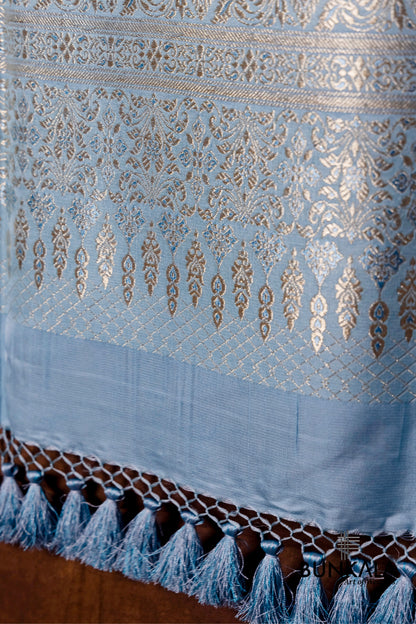 Sky Blue Mashru Silk Brocade Weaved Banarasi Dupatta