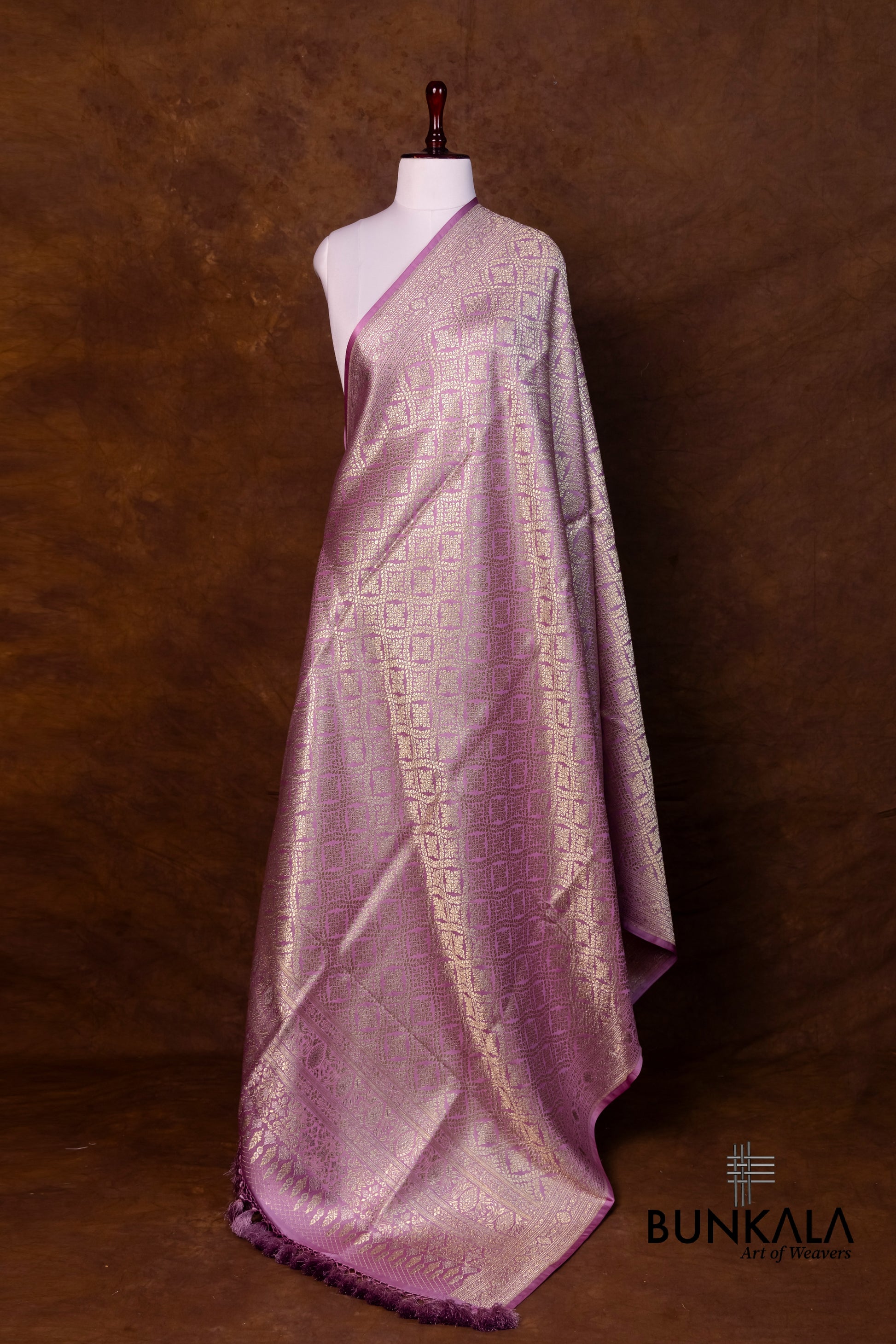 Lavender Mashru Silk Brocade Weaved Banarasi Dupatta