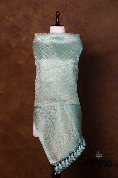 Ice Blue Mashru Silk Brocade Weaved Banarasi Dupatta