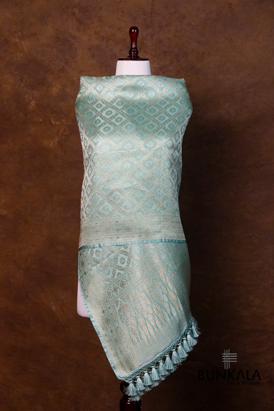 Ice Blue Mashru Silk Brocade Weaved Banarasi Dupatta