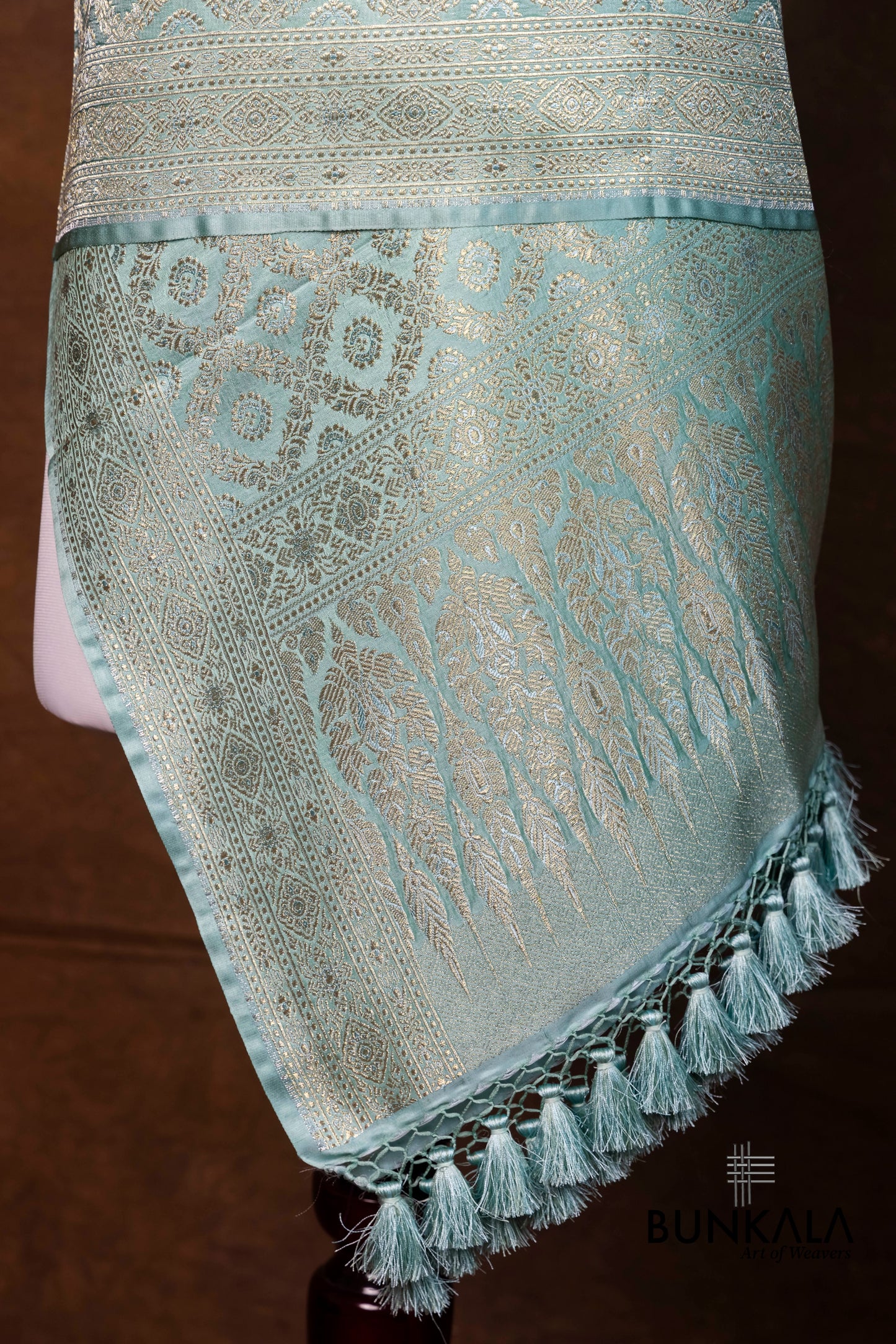 Ice Blue Mashru Silk Brocade Weaved Banarasi Dupatta