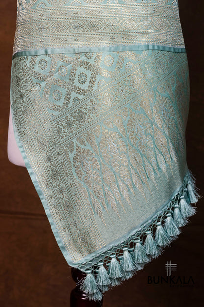 Ice Blue Mashru Silk Brocade Weaved Banarasi Dupatta