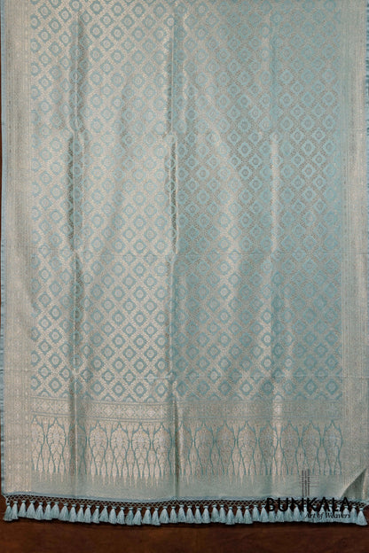 Ice Blue Mashru Silk Brocade Weaved Banarasi Dupatta