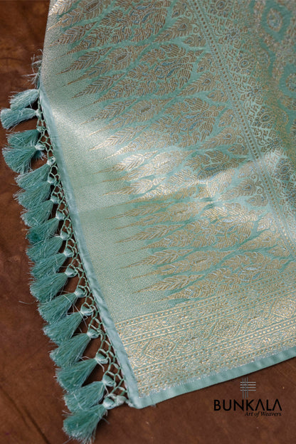 Ice Blue Mashru Silk Brocade Weaved Banarasi Dupatta