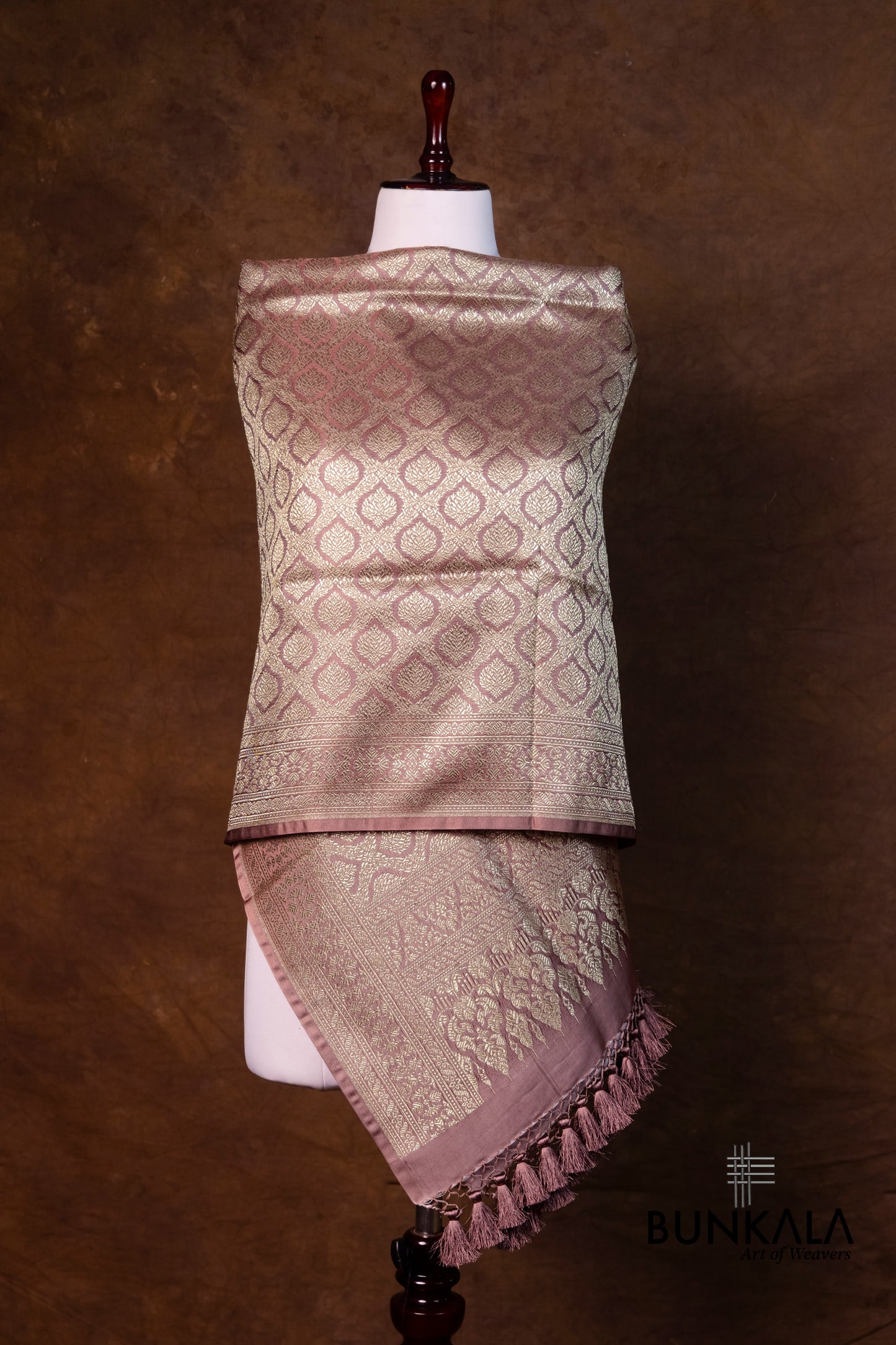 Pastel Brown Mashru Silk Brocade Weaved Banarasi Dupatta