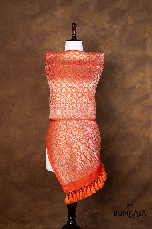 Orange Daimond Jaal Brocade Weaved Banarasi Mashru Silk Dupatta