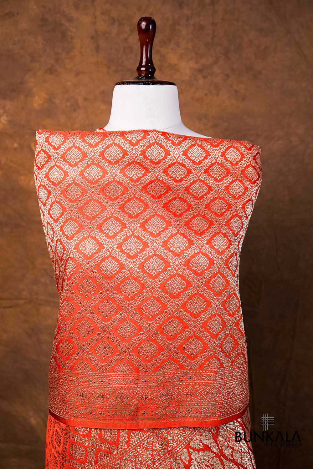 Orange Daimond Jaal Brocade Weaved Banarasi Mashru Silk Dupatta