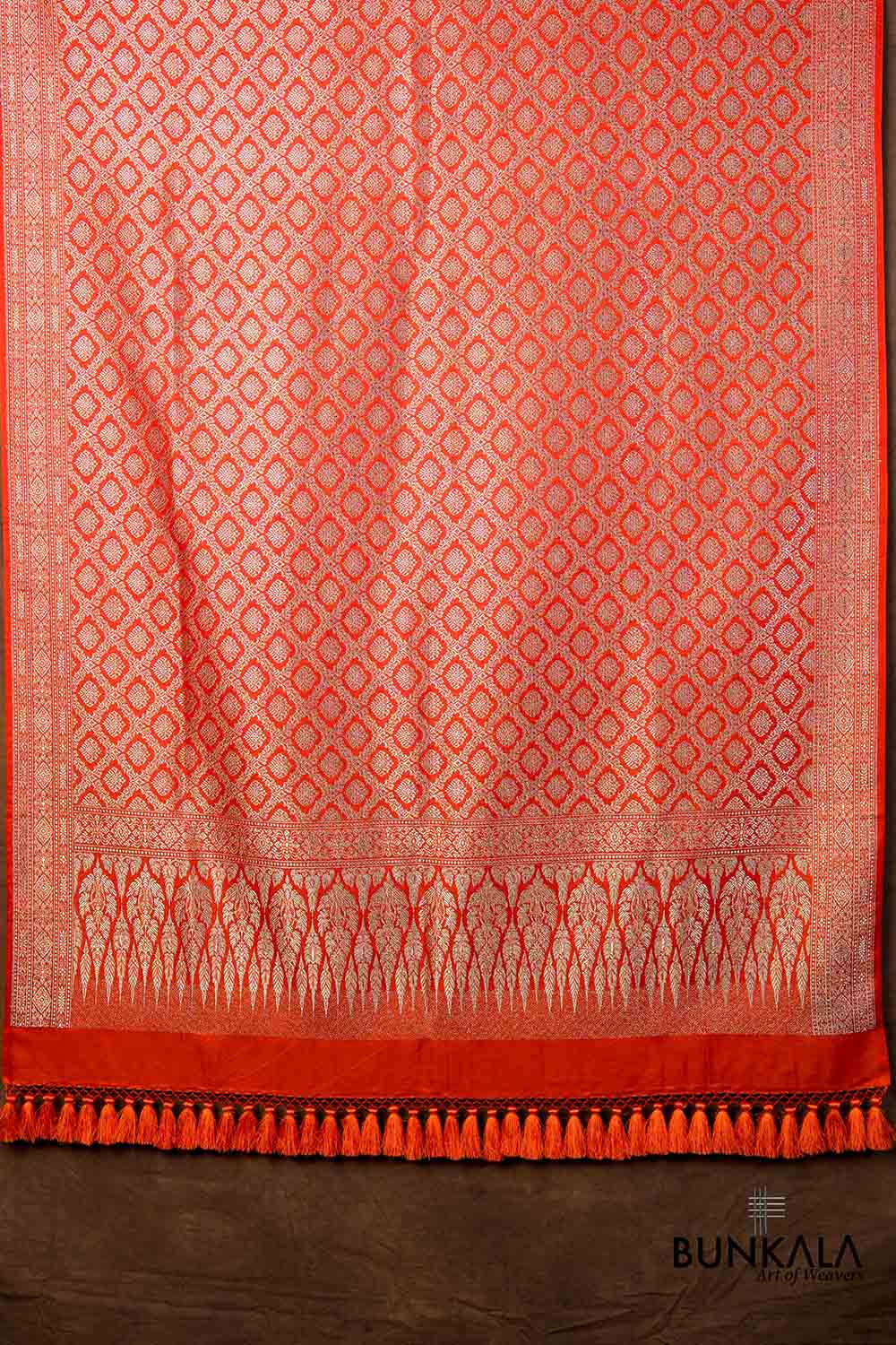 Orange Daimond Jaal Brocade Weaved Banarasi Mashru Silk Dupatta