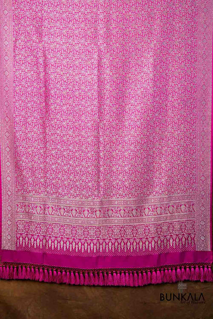Magenta Pink Floral Leaf Jaal Brocade Weaved Banarasi Mashru Silk Dupatta