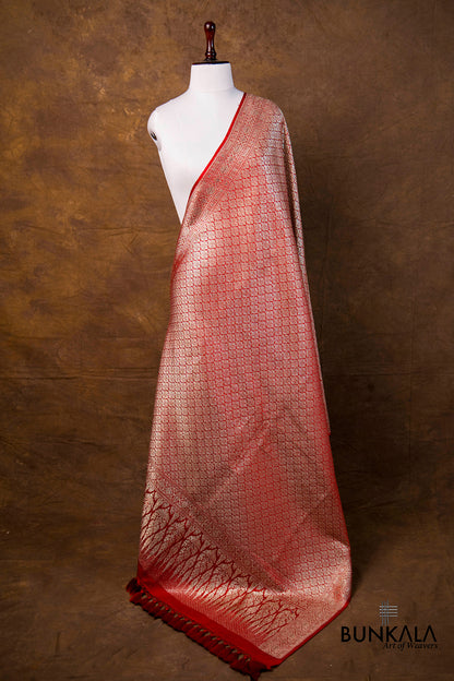 Deep Red Brocade Weaved Banarasi Mashru Silk Dupatta
