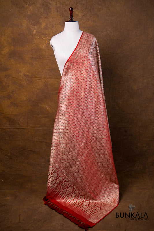 Deep Red Brocade Weaved Banarasi Mashru Silk Dupatta