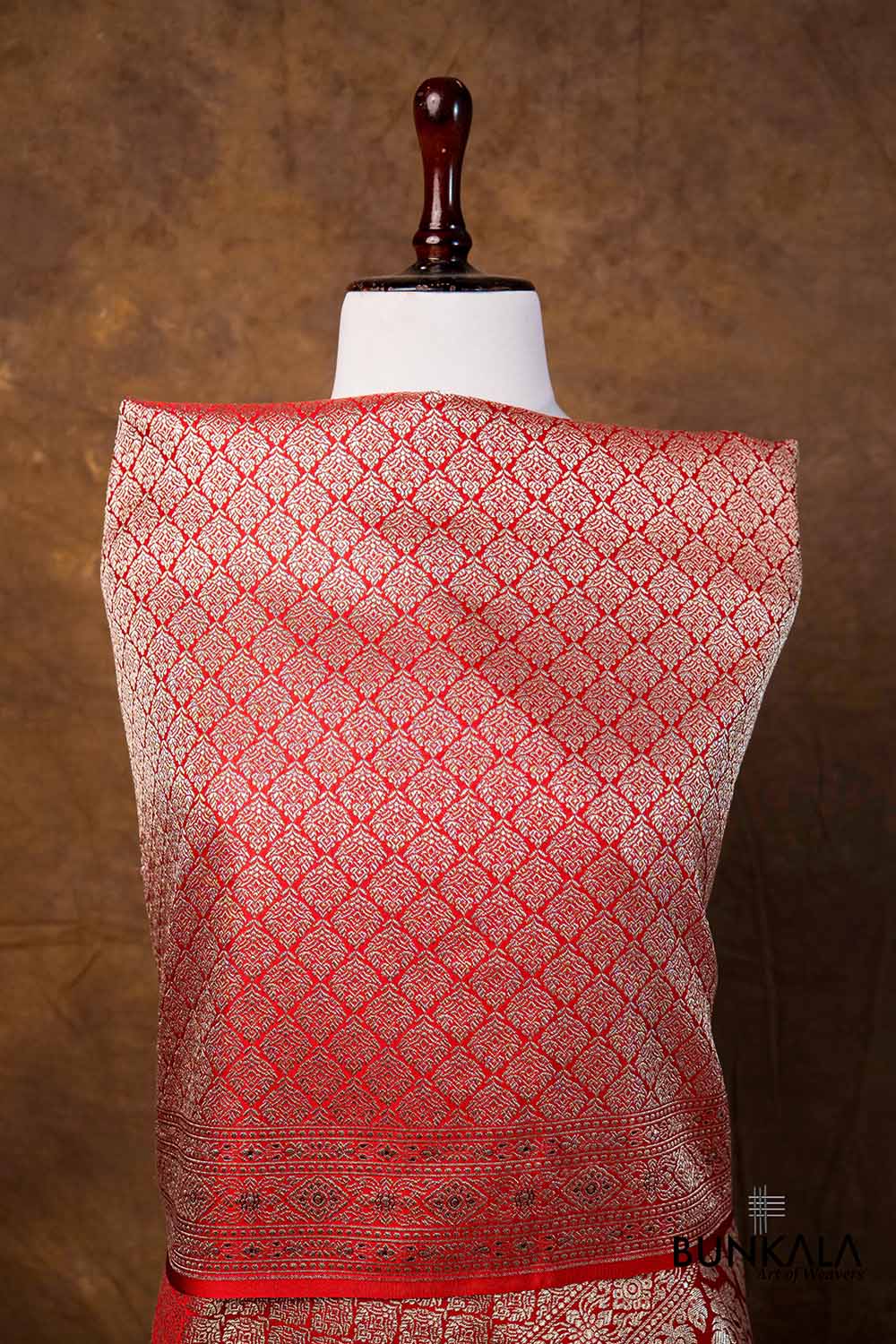 Deep Red Brocade Weaved Banarasi Mashru Silk Dupatta