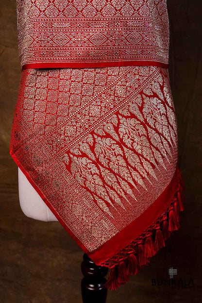 Deep Red Brocade Weaved Banarasi Mashru Silk Dupatta