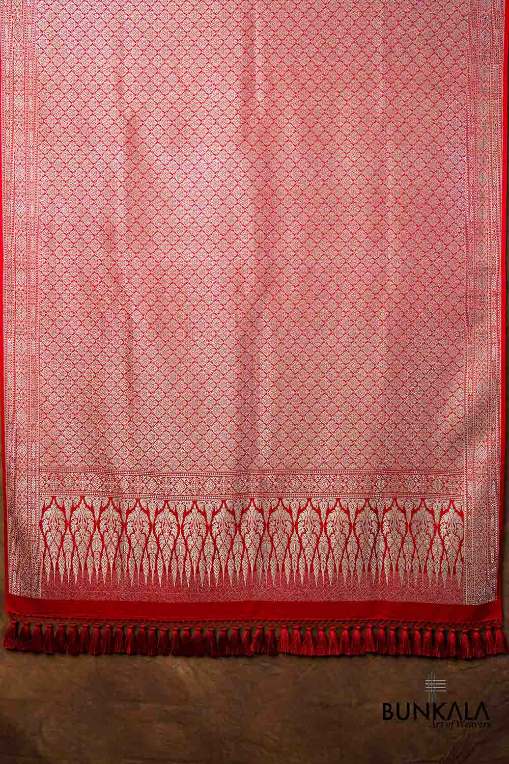 Deep Red Brocade Weaved Banarasi Mashru Silk Dupatta